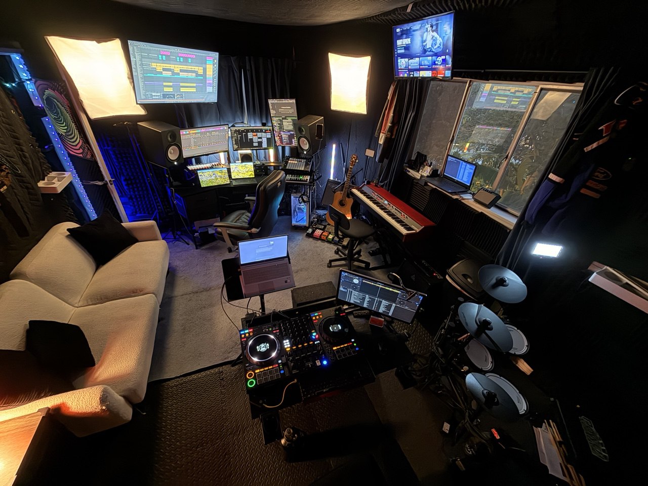 Thaddeus Arndt's music studio in West Hollywood — Nord piano, studio monitors, professional teaching environment